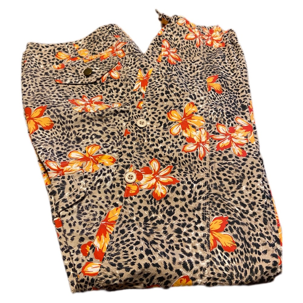 EUC-Floral Leopard Print Cargo Pant